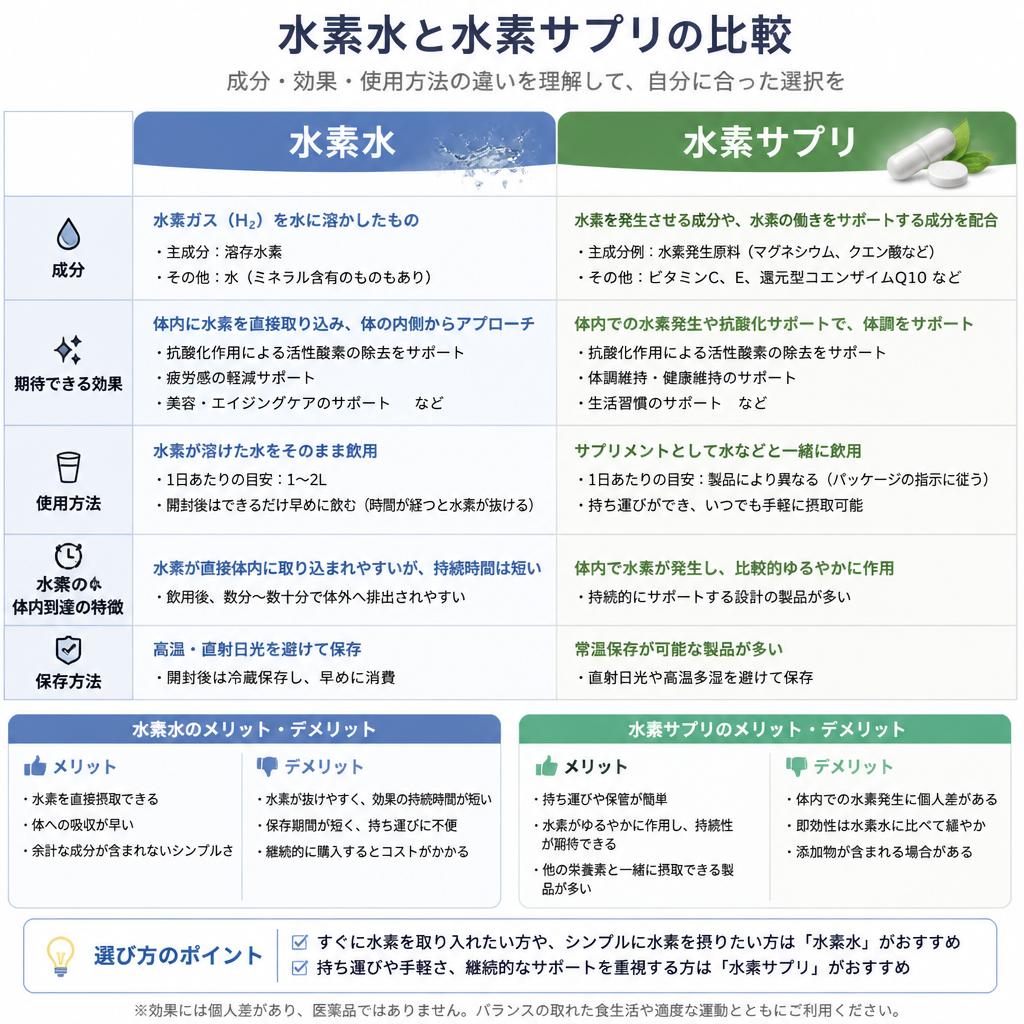 水素水と水素サプリの基本的な違い