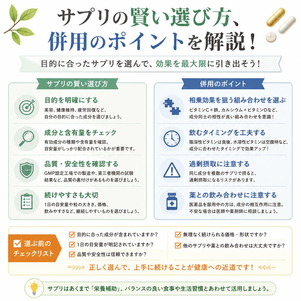 サプリの賢い選び方、併用のポイントを解説！
