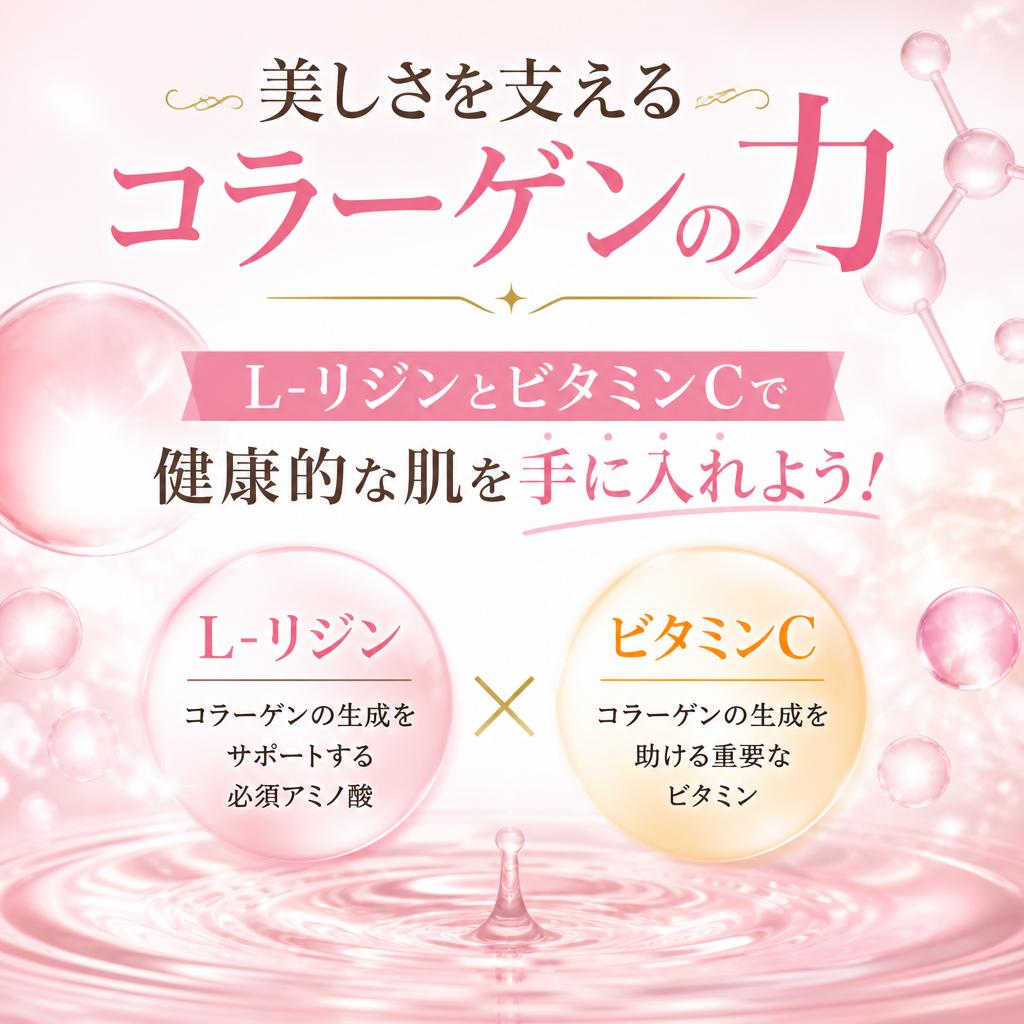 美しさを支えるコラーゲンの力
L-リジンとビタミンCで健康的な肌を手に入れよう！