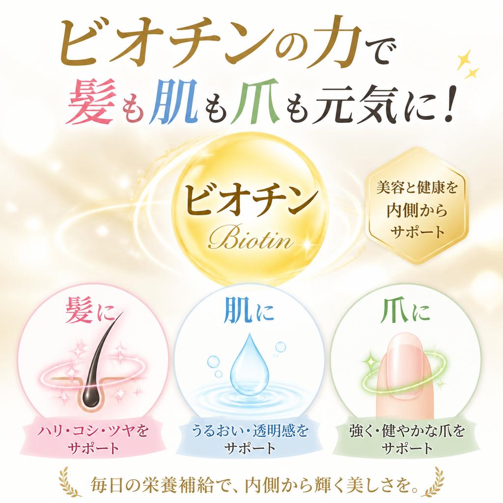 ビオチンの力で髪も肌も爪も元気に！