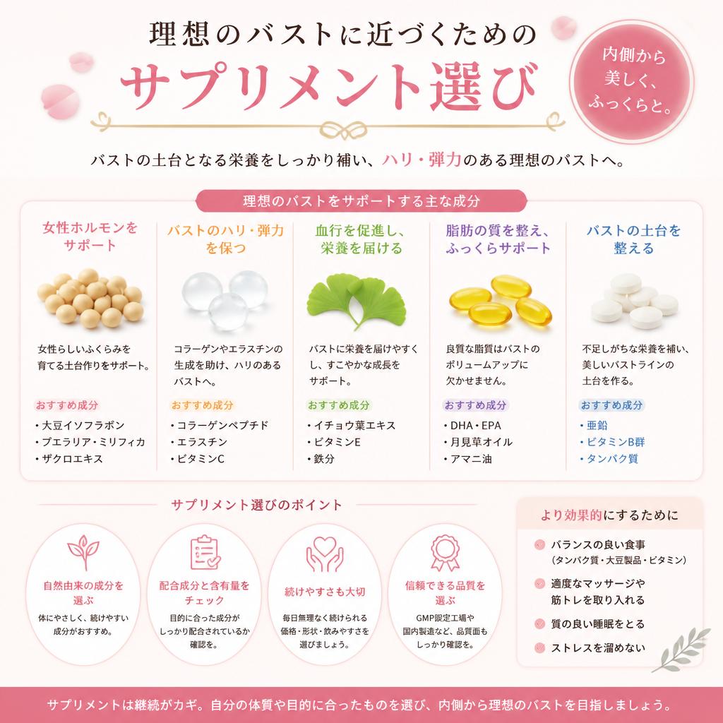 理想のバストに近づくためのサプリメント選び