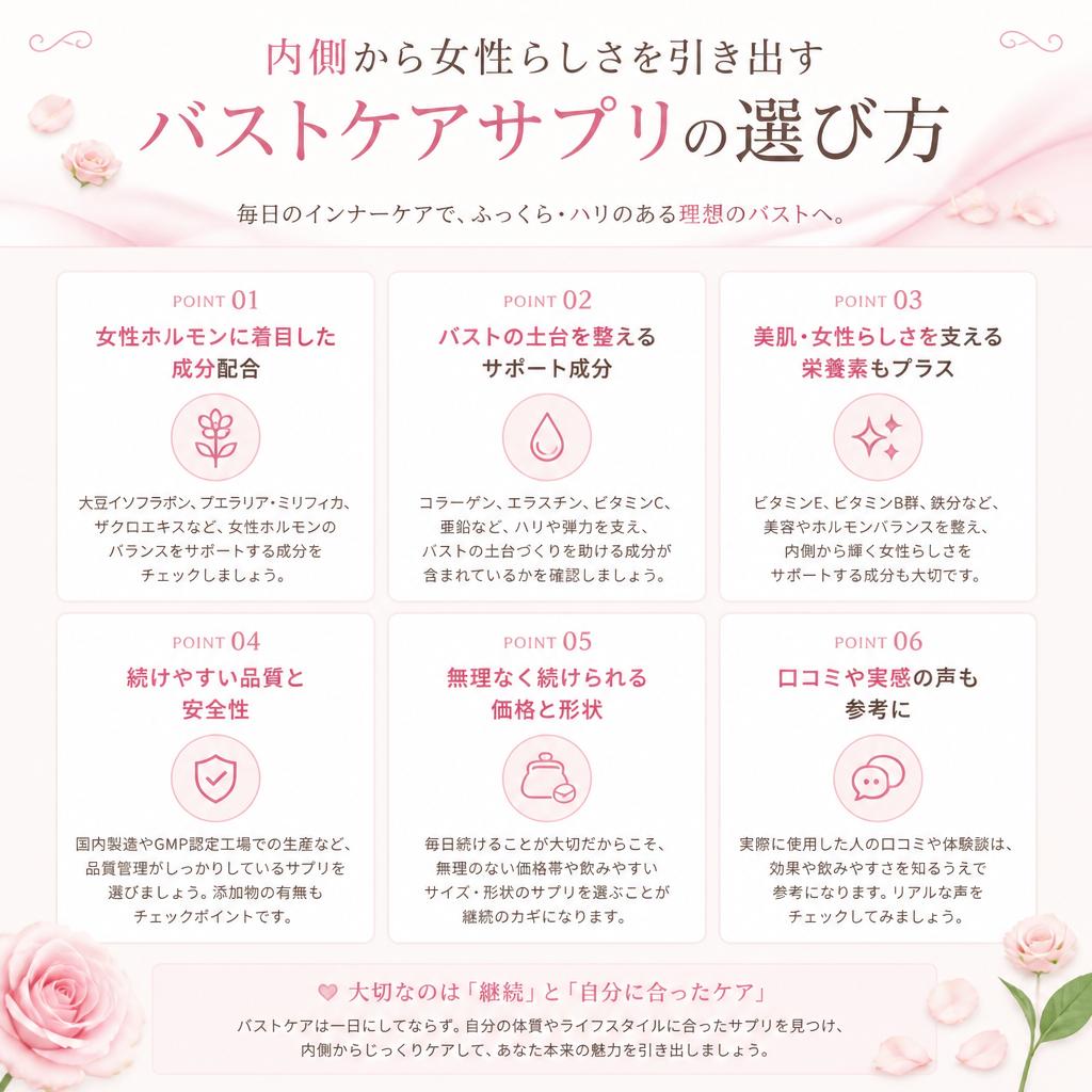 内側から女性らしさを引き出すバストケアサプリの選び方