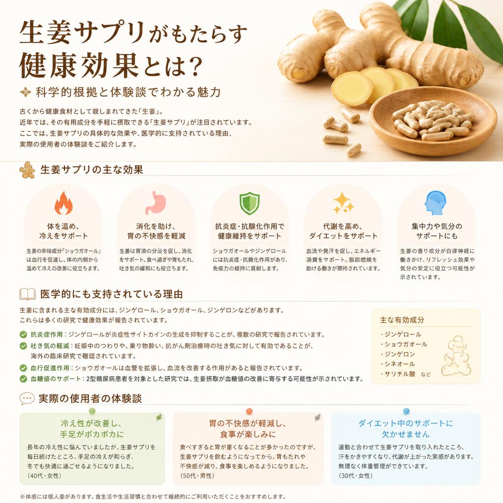生姜サプリの効果｜医学的根拠とユーザーの声