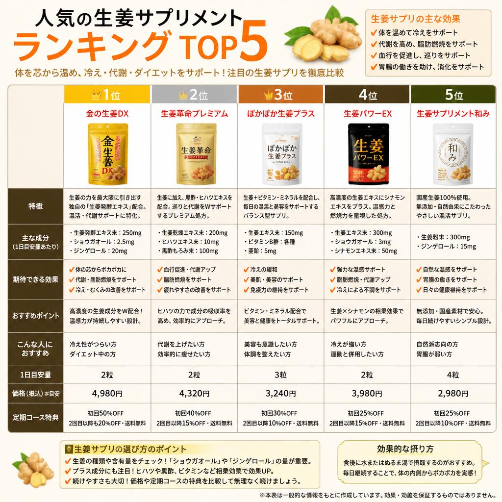 生姜サプリのランキング｜おすすめ商品を徹底比較